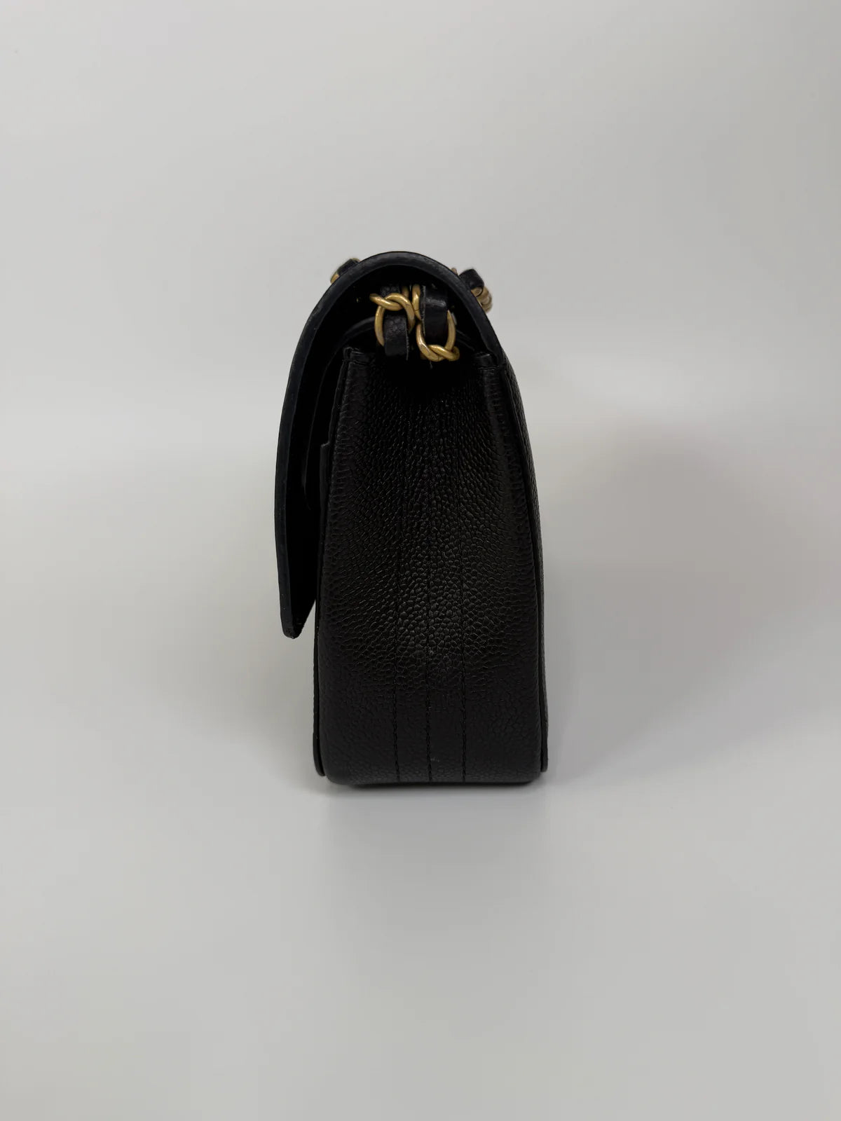 CHANEL MEDIUM PURE TIMELESS FLAP BLACK IN BLACK CAVIAR LEATHER WITH GOLD HARDWARE