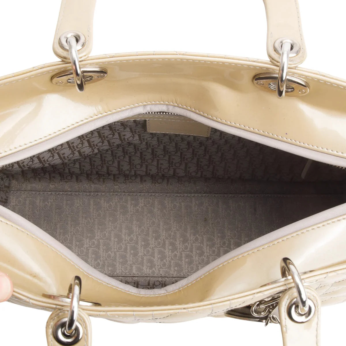Christian Dior Beige Cannage Patent Leather Large Lady Dior