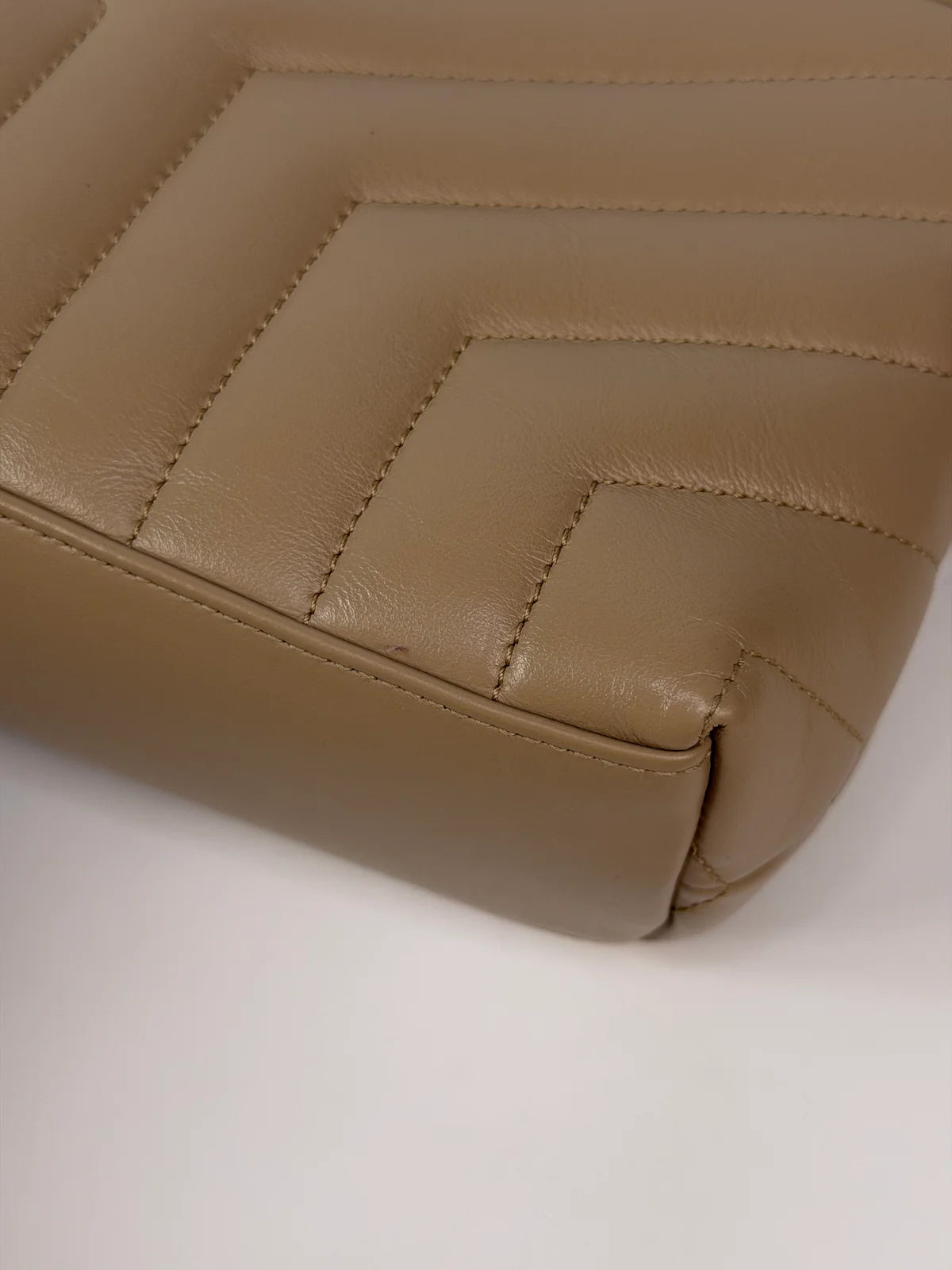 SAINT LAURENT SMALL LOULOU IN DARK BEIGE LEATHER WITH GOLD HARDWARE
