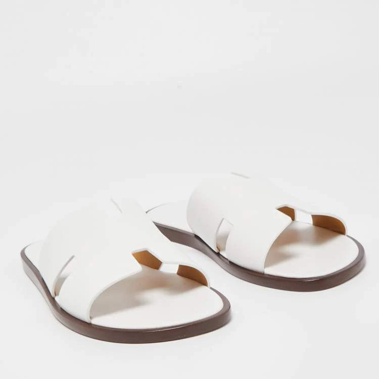 Hermes White Leather Oran Flat Sandals Size 44