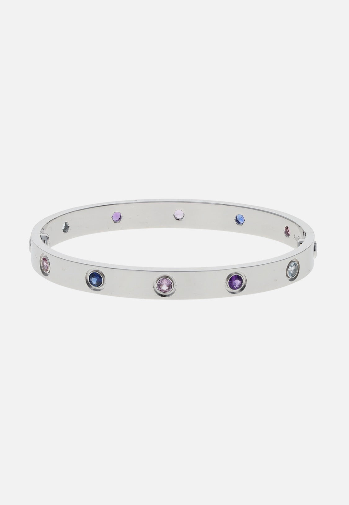 Cartier Love 18k White Gold Multi Gemstone Size 16 Bangle Bracelet