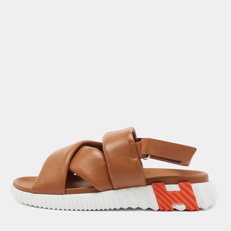 Hermes Brown Leather Electric Slingback Sandals Size 41
