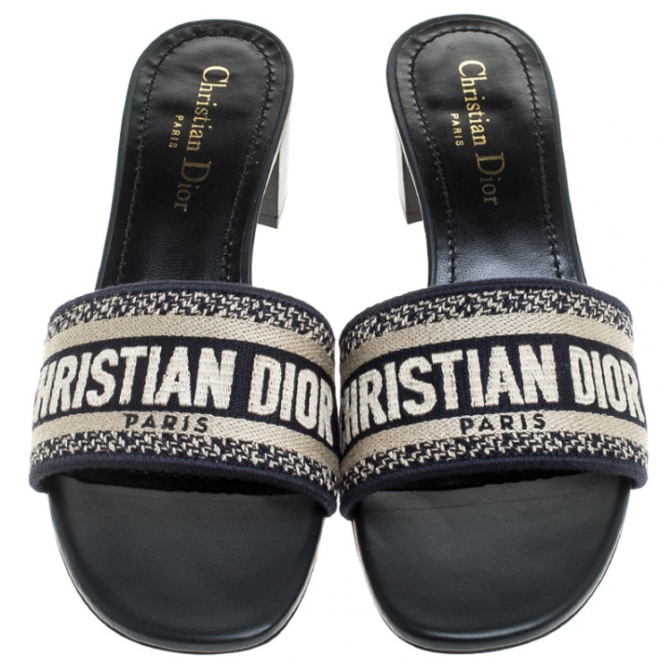 Dior Blue/Beige Cotton Blend Dway Mules Size 39