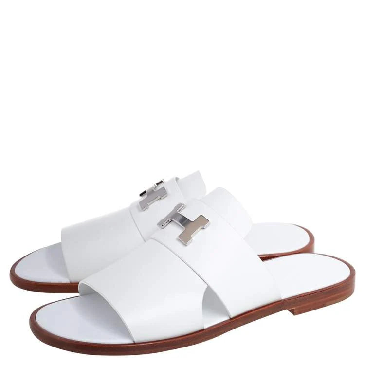 Hermes White Leather Arles Mules Size 43