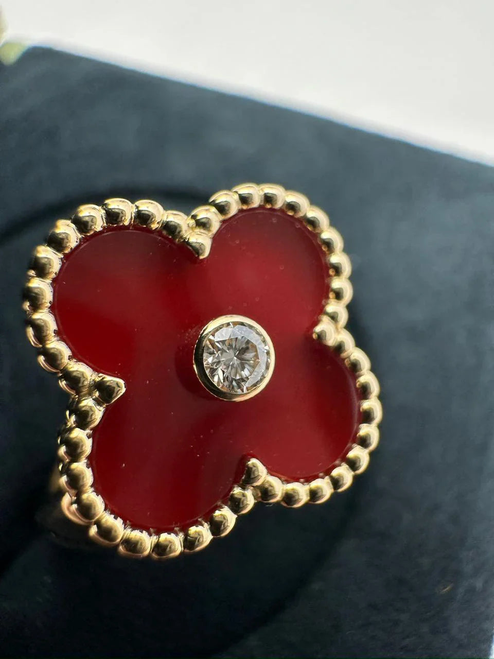 Van Cleef And Arpels Vintage Alhambra Ring Size 55 Carnelian