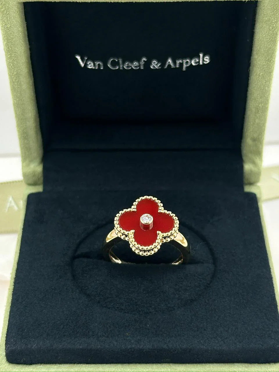 Van Cleef And Arpels Vintage Alhambra Ring Size 55 Carnelian