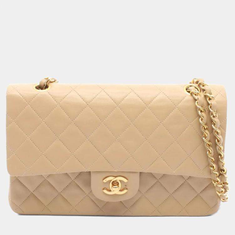 Chanel Classic Medium Beige Lambskin Leather Shoulder Bag