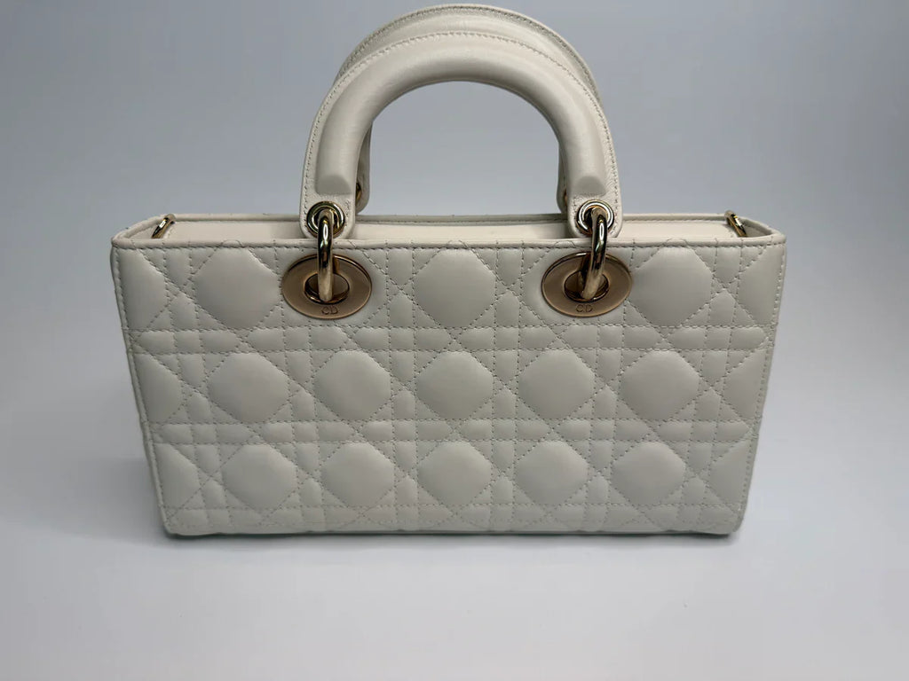 CHRISTIAN DIOR MEDIUM D-JOY BAG IN LATTE WITH PALE GOLD HARDWARE