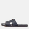 Hermès Izmir Size 43.5 Navy Blue Leather Flat Slides