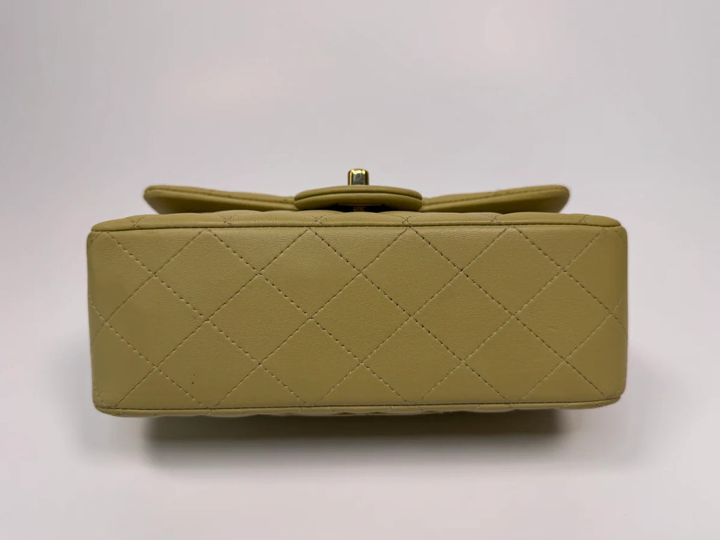 CHANEL MINI RECTANGLE FLAP BAG IN PISTACHIO GREEN LAMBSKIN WITH GHW