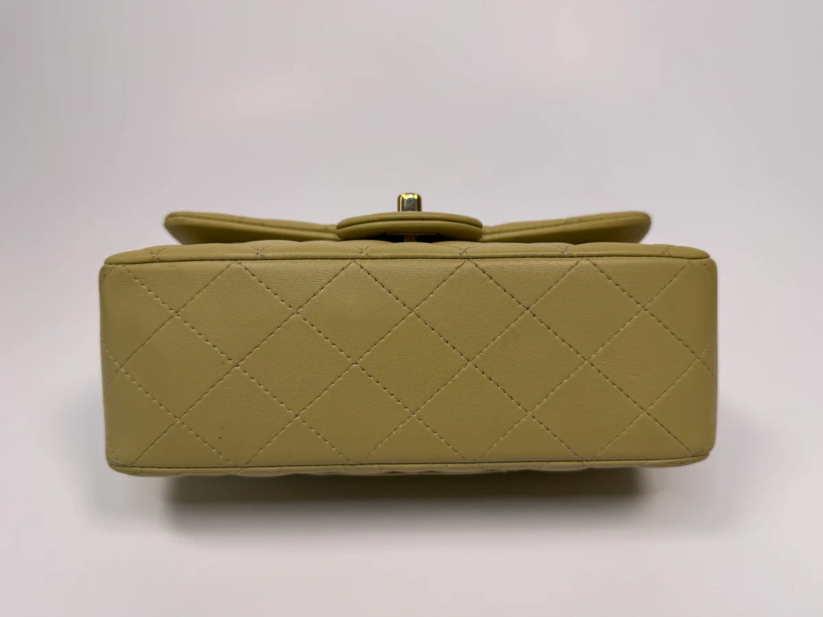 CHANEL MINI RECTANGLE FLAP BAG IN PISTACHIO GREEN LAMBSKIN WITH GHW