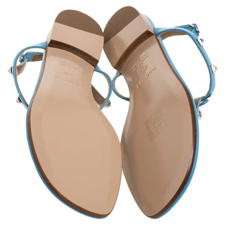 Hermes Blue Leather Olivia Ankle Strap Sandals Size 37.5