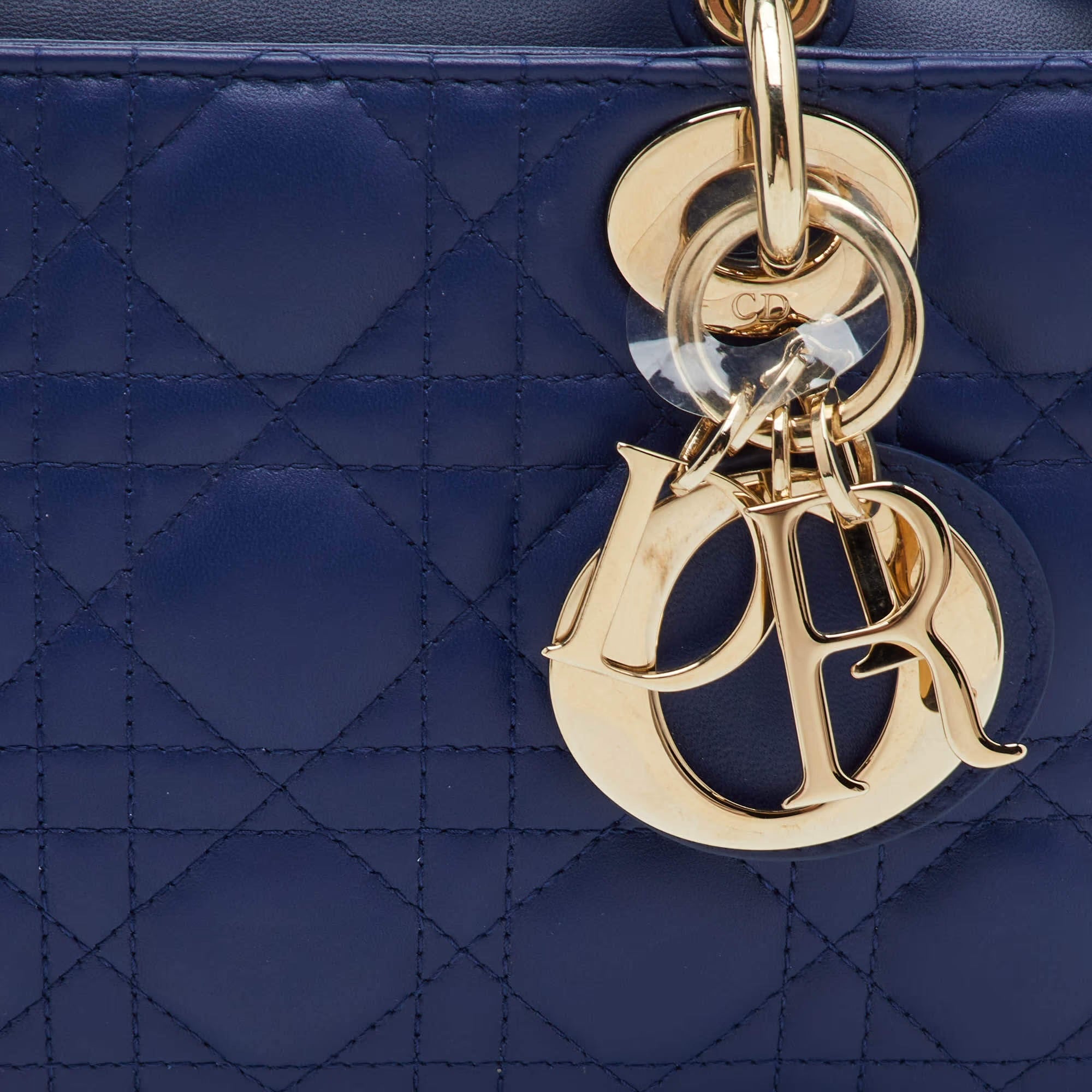 Dior Lady D-Joy Medium Navy Blue Cannage Leather Tote