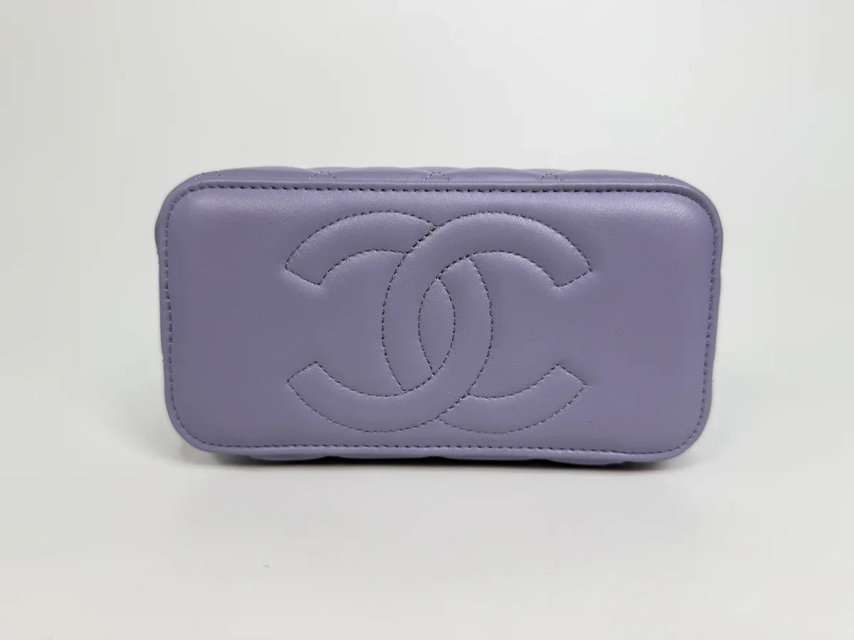 CHANEL MINI VANITY TOP HANDLE IN LILAC LAMBSKIN LEATHER WITH GOLD HARDWARE