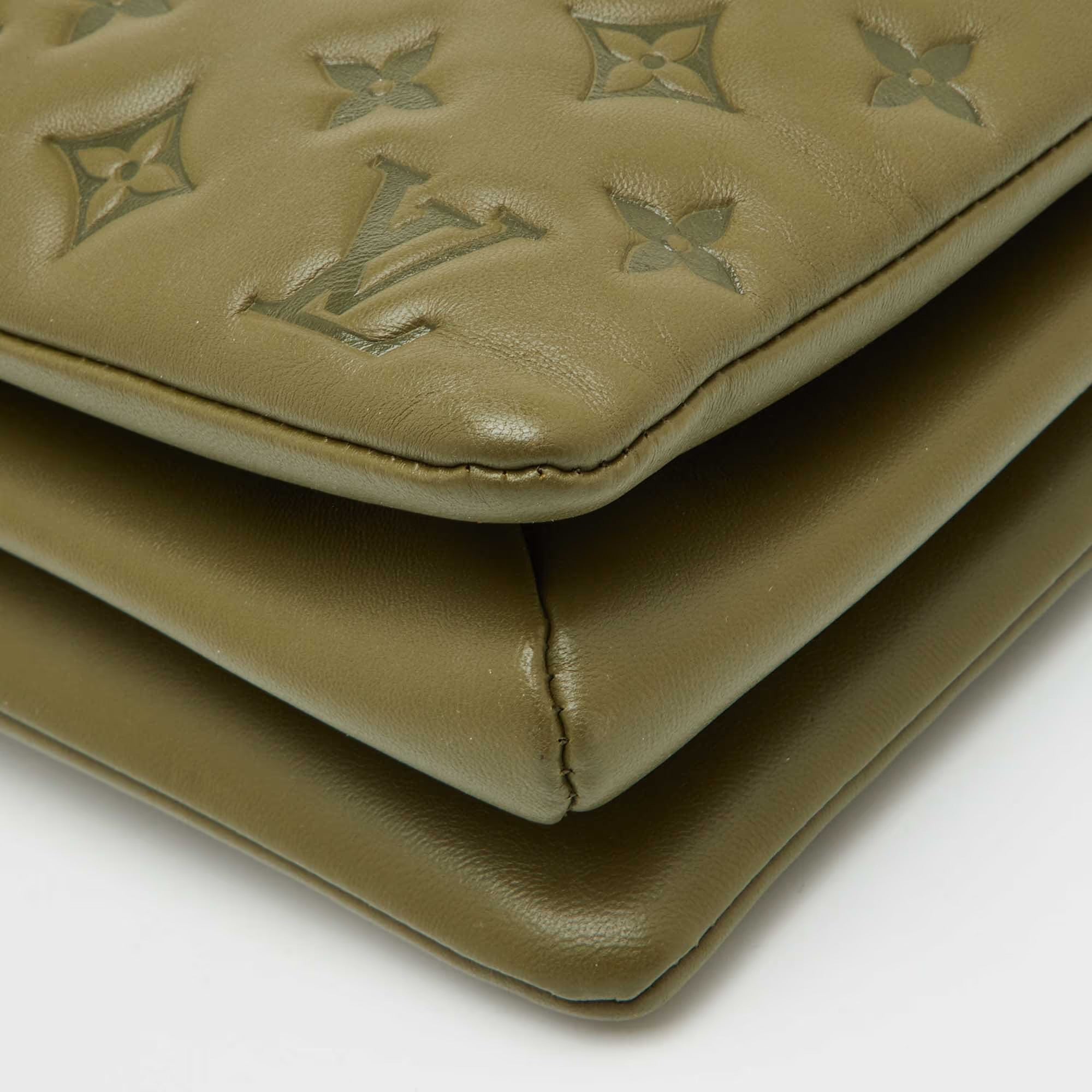 Louis Vuitton Coussin MM Khaki Monogram Embossed Leather Bag