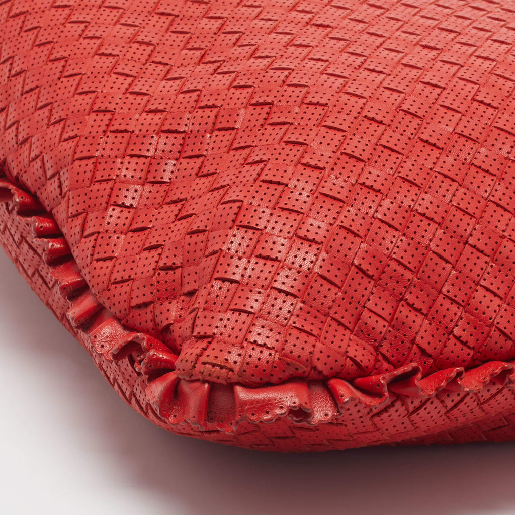 Bottega Veneta Veneta Ruffle Red Perforated Leather Hobo