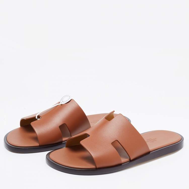Hermes Brown Leather Izmir Sandals Size 41