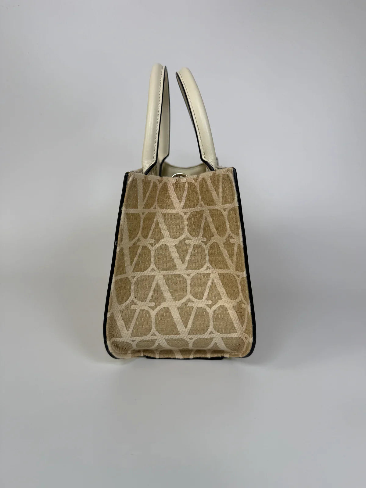 VALENTINO GARAVANI CANVAS TOTE IN BEIGE CANVAS AND LEATHER WITH GOLD HARDWARE