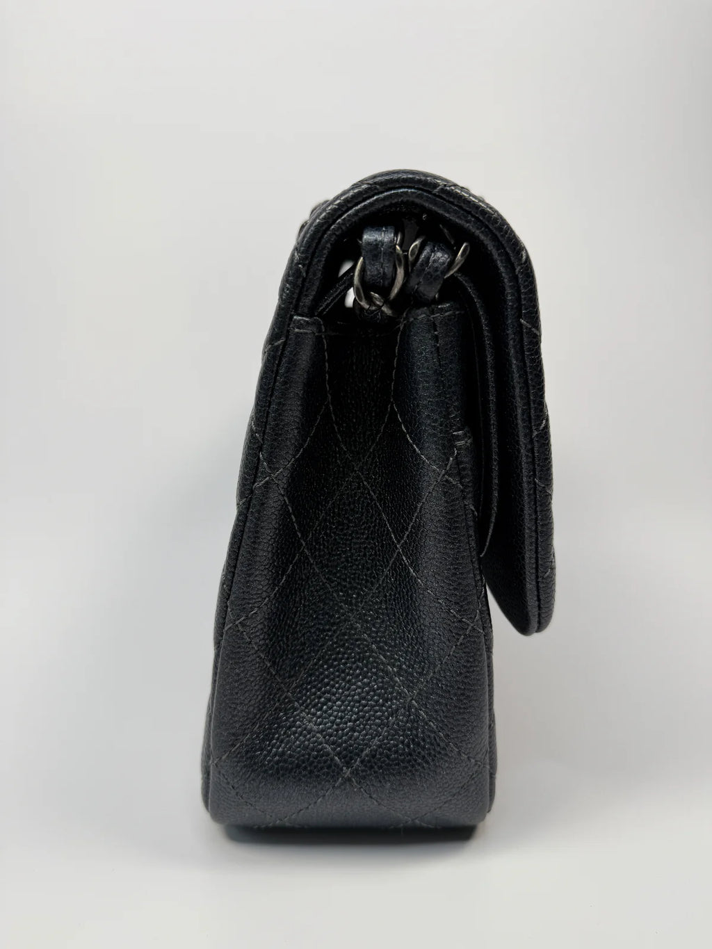 CHANEL JUMBO GUNMETAL METALLIC CALFSKIN LEATHER WITH RUTHENIUM HARDWARE