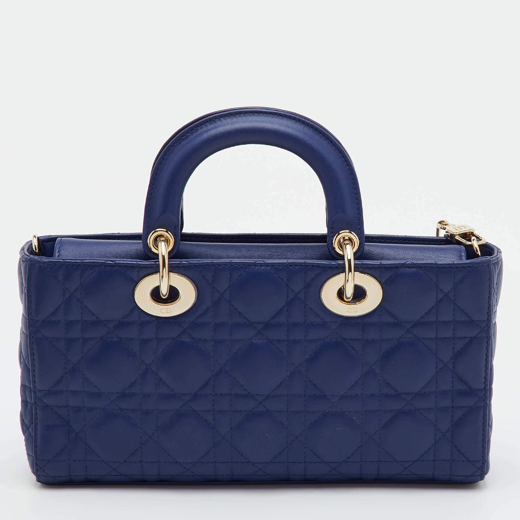 Dior Lady D-Joy Medium Navy Blue Cannage Leather Tote