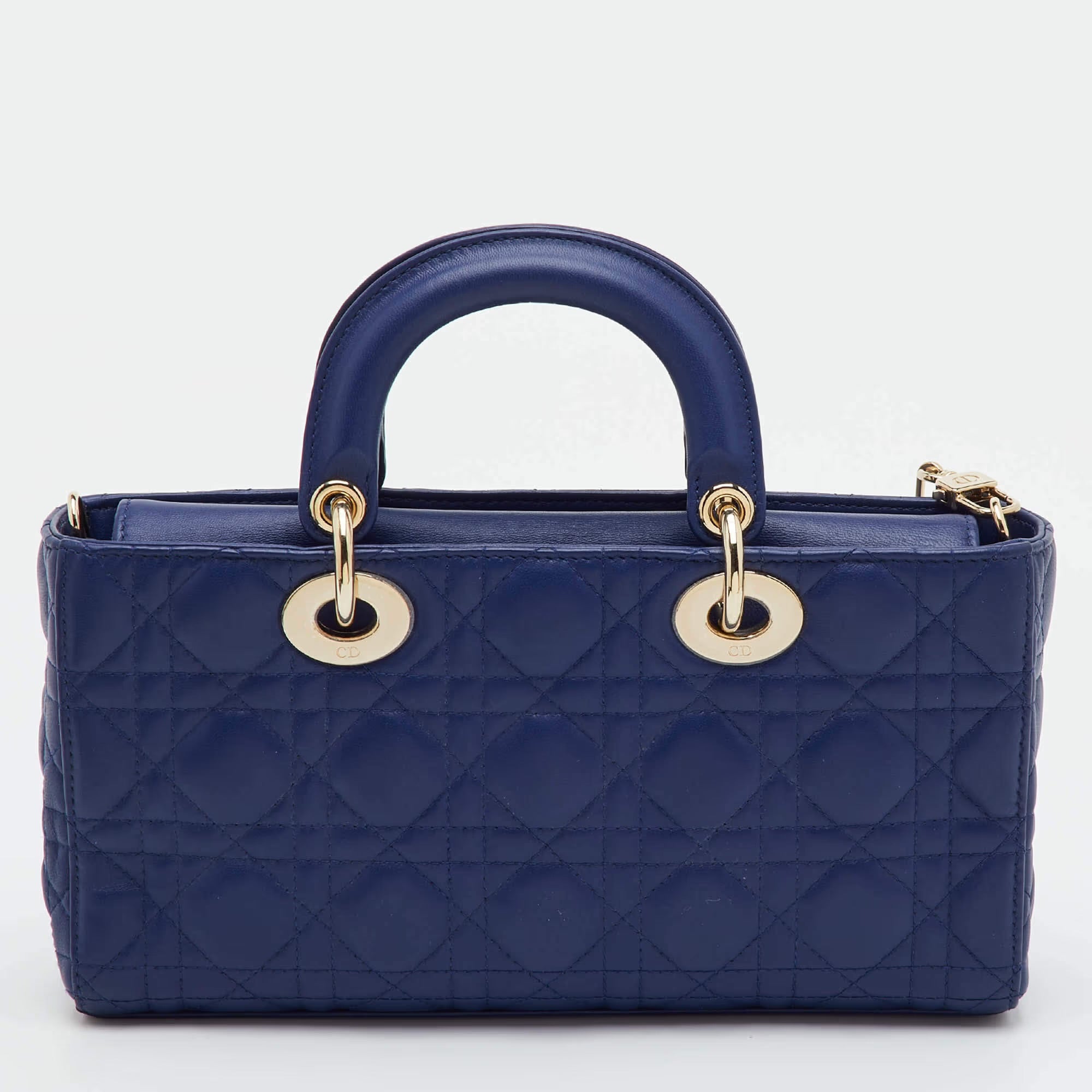 Dior Lady D-Joy Medium Navy Blue Cannage Leather Tote