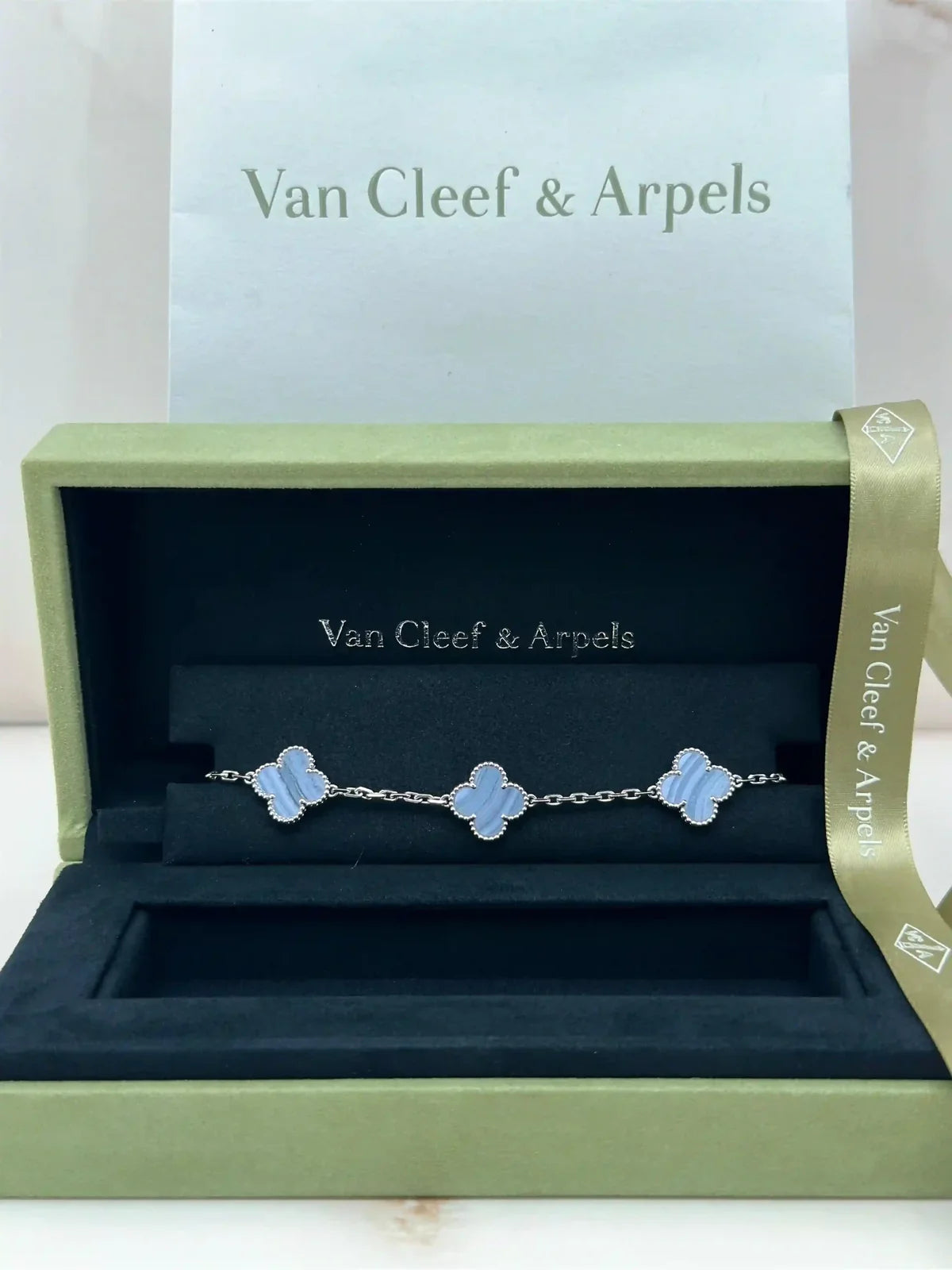 Van Cleef And Arpels Vintage Alhambra Bracelet 5 Motifs Chalcedony