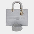 Christian Dior D-Lite Lady Large Grey Fabric Top Handle Bag