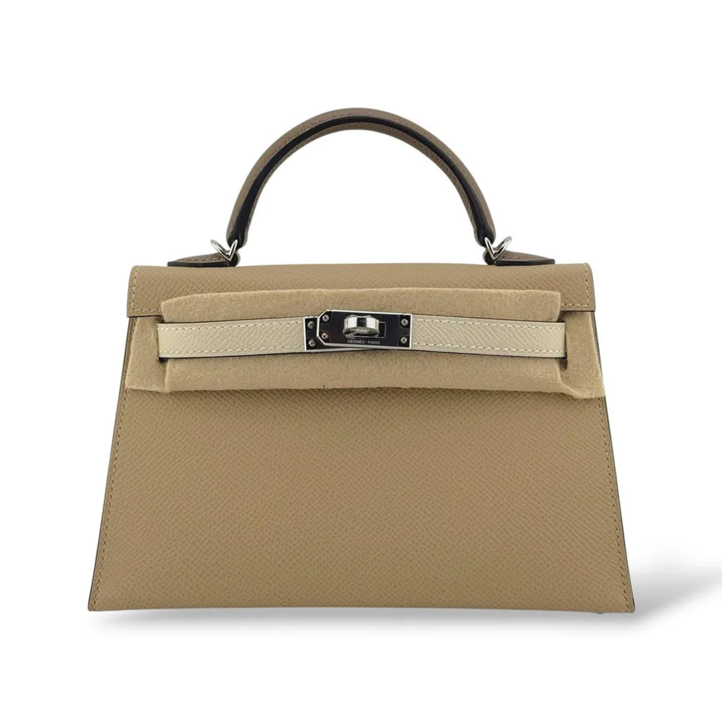 Hermes Kelly Mini Tricolor Tench/Craie/Etoupe Epsom PHW