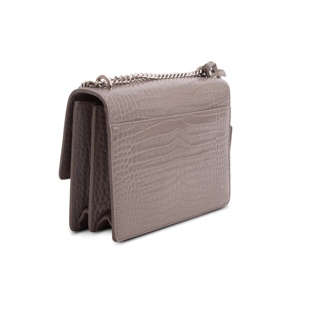 Saint Laurent Grey Croc Embossed Calfskin Medium Sunset Bag