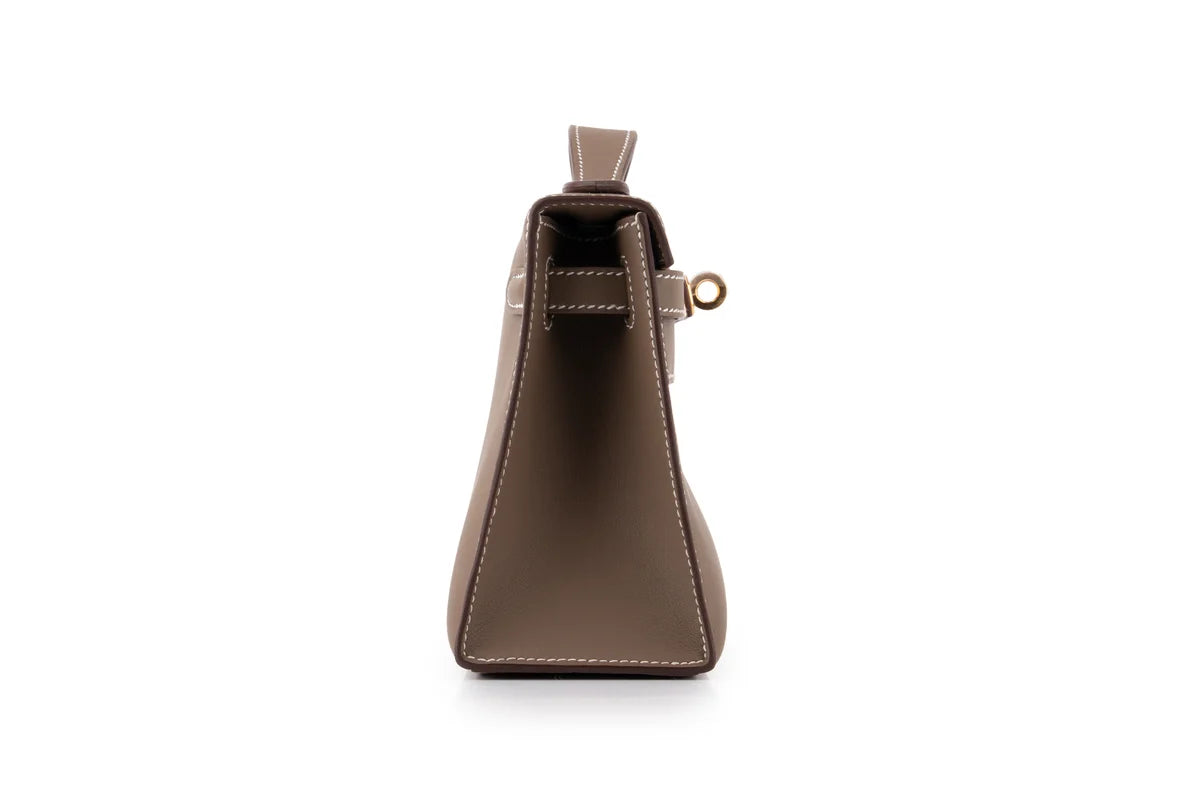 Hermès Mini Kelly Pochette Swift Calf Skin Etoupe GHW