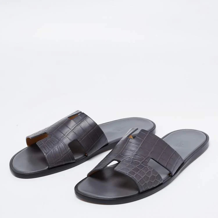 Hermès Grey Crocodile Leather Izmir Flats Size 45
