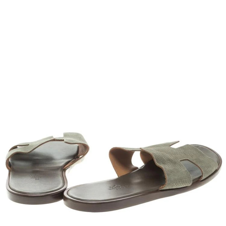 Hermes Grey Lizard Izmir Sandals Size 44
