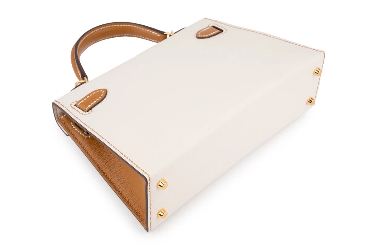 Hermès Mini Kelly Chevre Nata/Sesame GHW