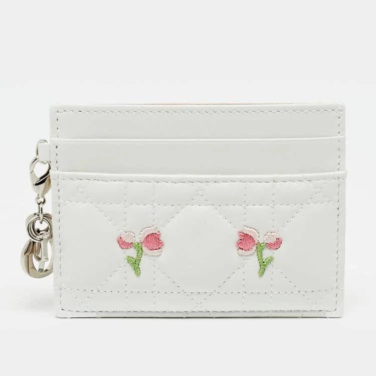 Dior Lady Dior Freesia White Cannage Leather Card Holder