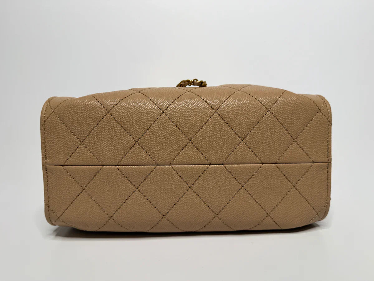 CHANEL 25 MICRO IN BEIGE CAVIAR LEATHER WITH GOLD HARDWARE