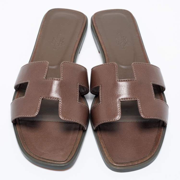 Hermes Brown Leather Oran Sandals Size 39