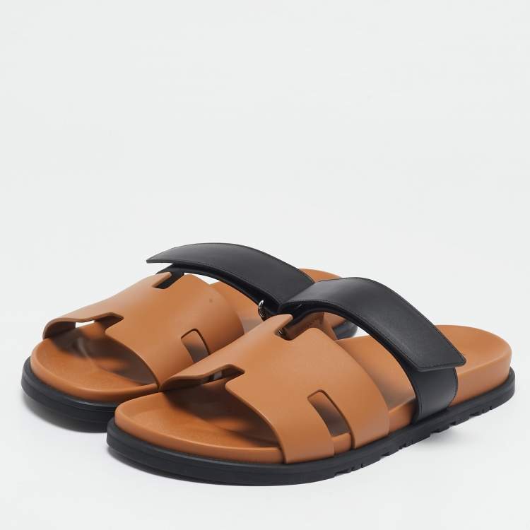 Hermes Black/Brown Leather Chypre Sandals Size 41