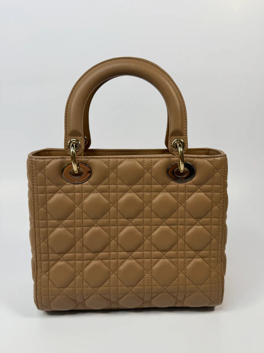 CHRISTIAN DIOR MEDIUM LADY DIOR BAG IN SAND WITH GOLD HARDWARE