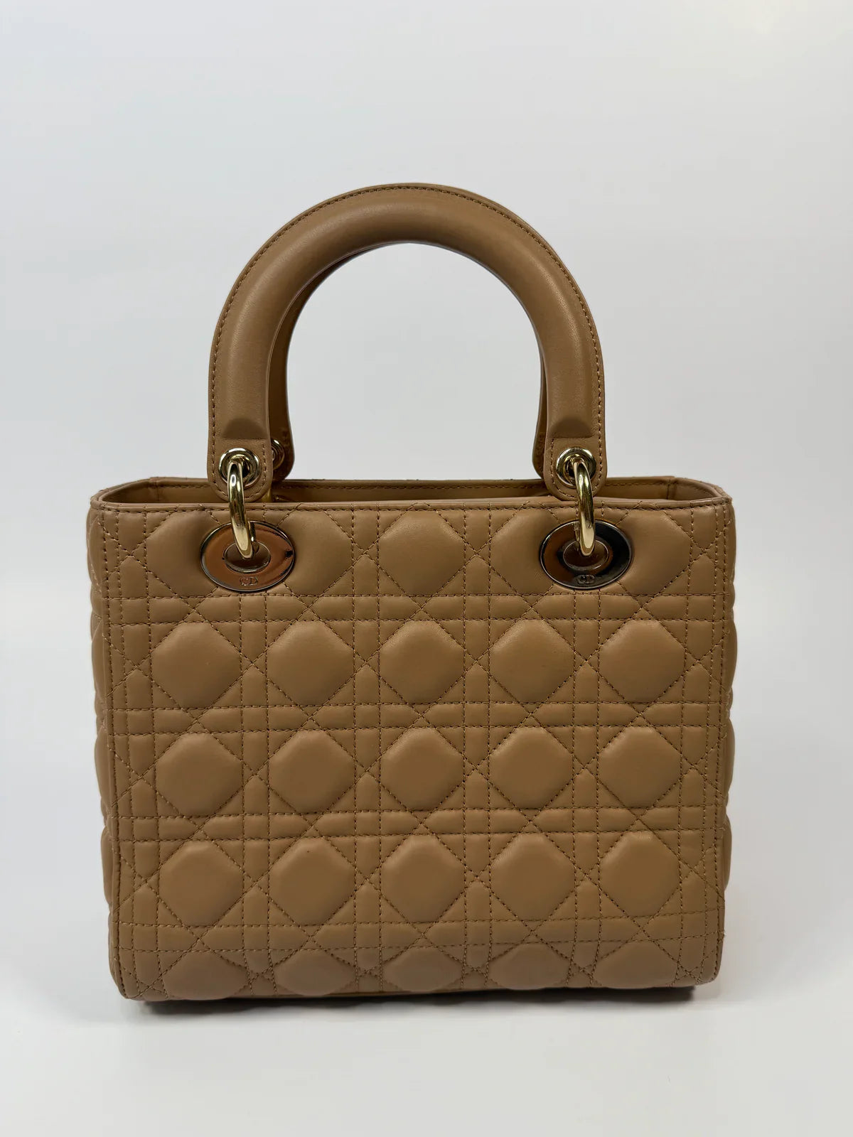 CHRISTIAN DIOR MEDIUM LADY DIOR BAG IN SAND WITH GOLD HARDWARE