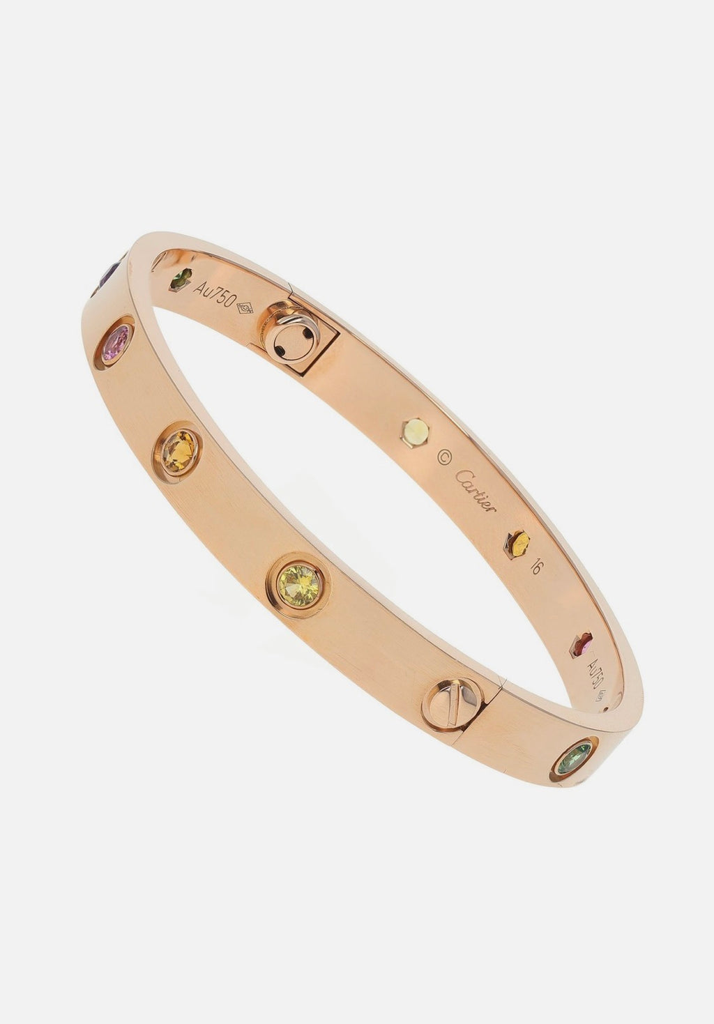 Cartier Love 18k Rose Gold Multi Gemstone Bangle Bracelet Size 16