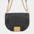Chanel Boy Curved Small Black Quilted Caviar Leather Messenger Bag