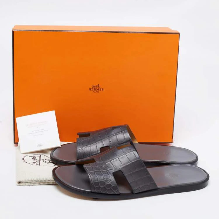 Hermès Grey Crocodile Leather Izmir Flats Size 45