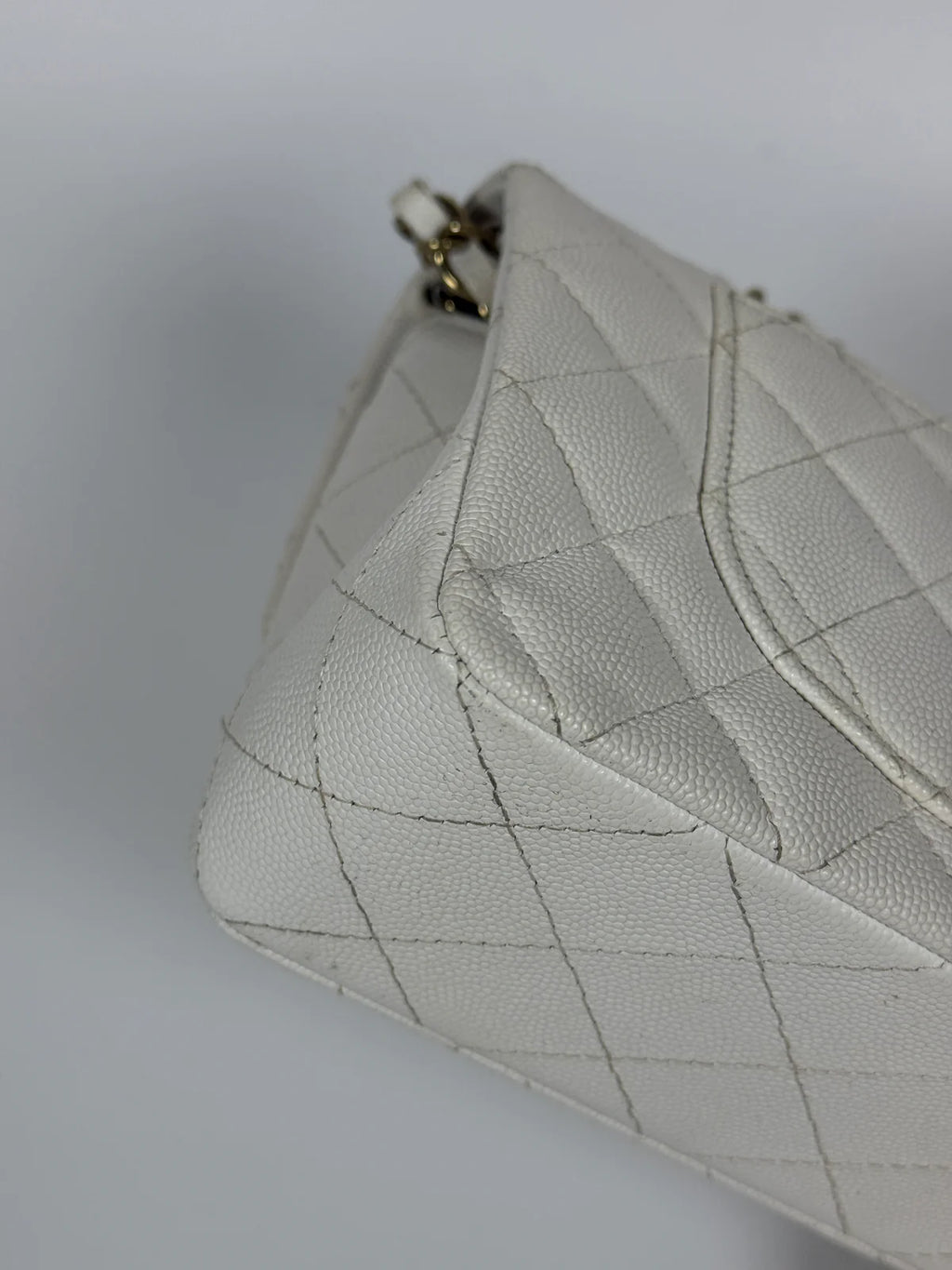 CHANEL SMALL CLASSIC DOUBLE FLAP IN WHITE CAVIAR LEATHER WITH GOLD HARDWARE