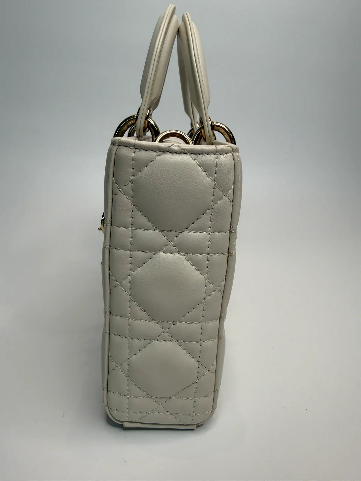 CHRISTIAN DIOR MEDIUM D-JOY BAG IN LATTE WITH PALE GOLD HARDWARE