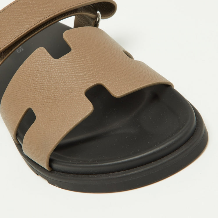Hermes Brown Leather Chypre Velcro Strap Flat Sandals Size 41