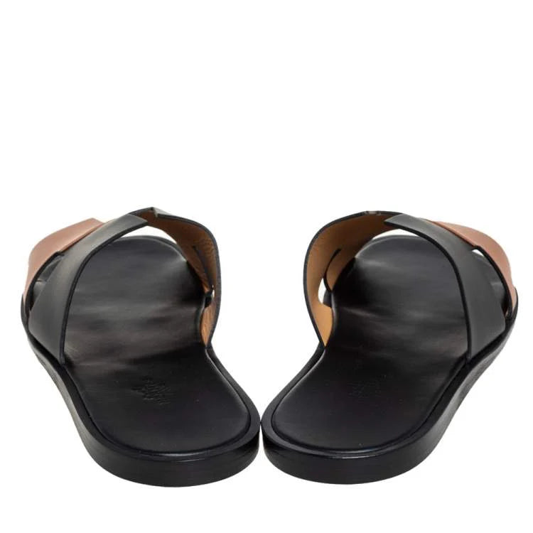 Hermés Black/Brown Leather Izmir Flat Slides Size 44