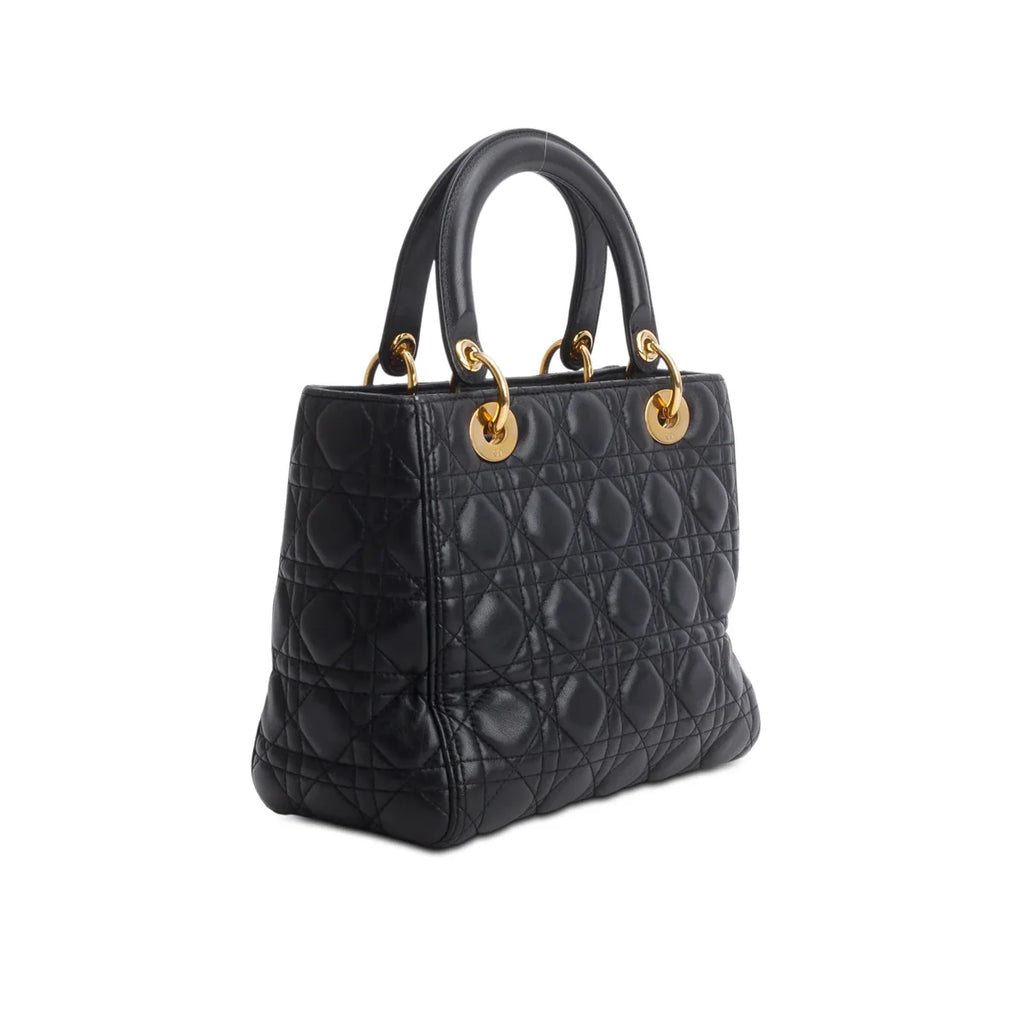 Christian Dior Black Cannage Lambskin Leather Medium Lady Dior Bag