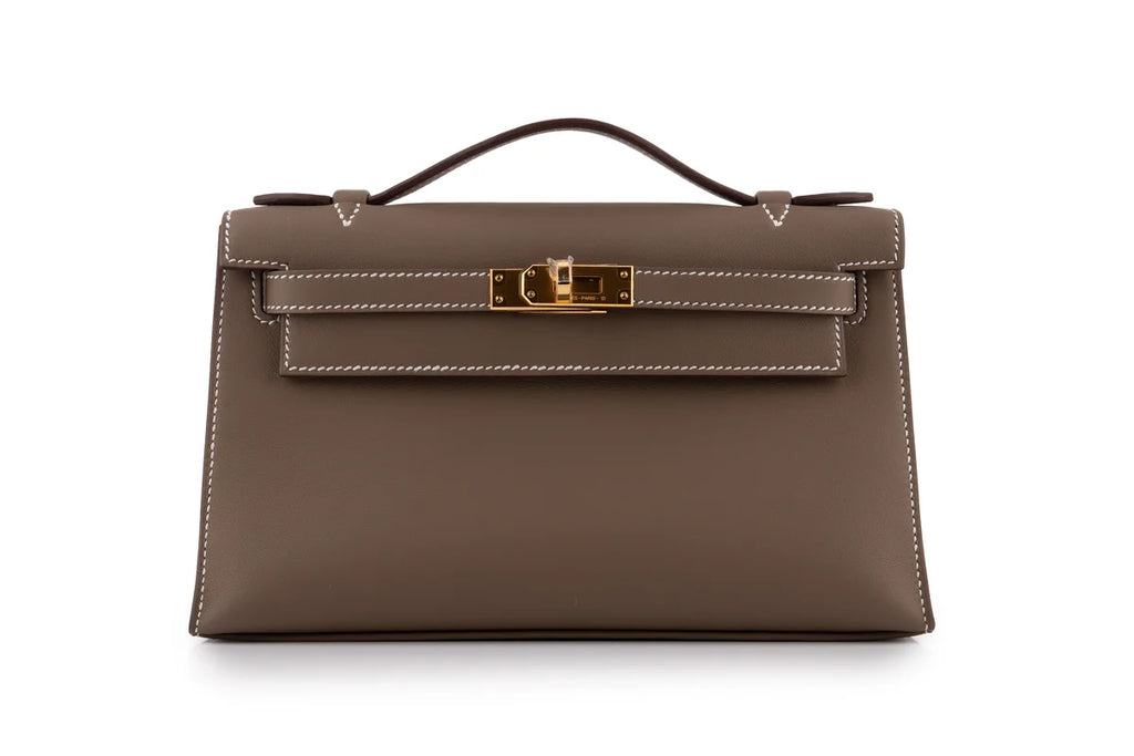 Hermès Mini Kelly Pochette Swift Calf Skin Etoupe GHW