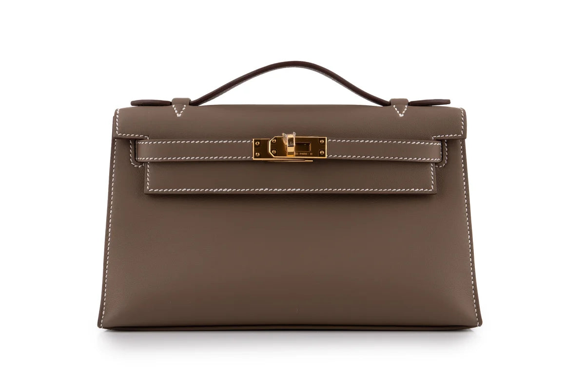Hermès Mini Kelly Pochette Swift Calf Skin Etoupe GHW