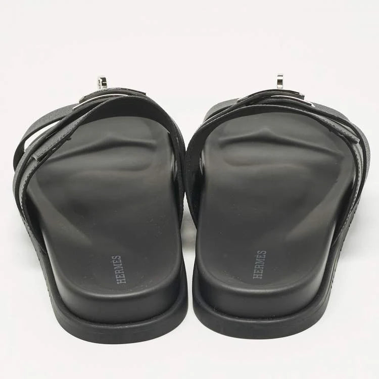 Hermès Black Leather Jackson Sandals Size 45